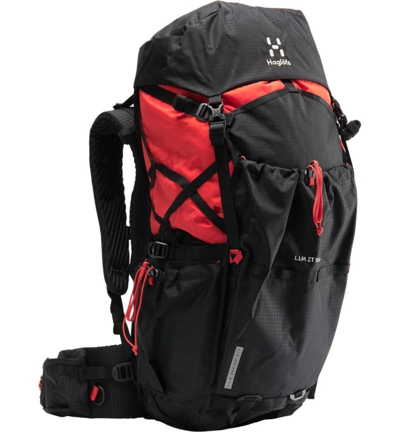 Women's Haglöfs L.I.M ZT 55 Hiking Backpacks Black / Red Canada | KJ64-910