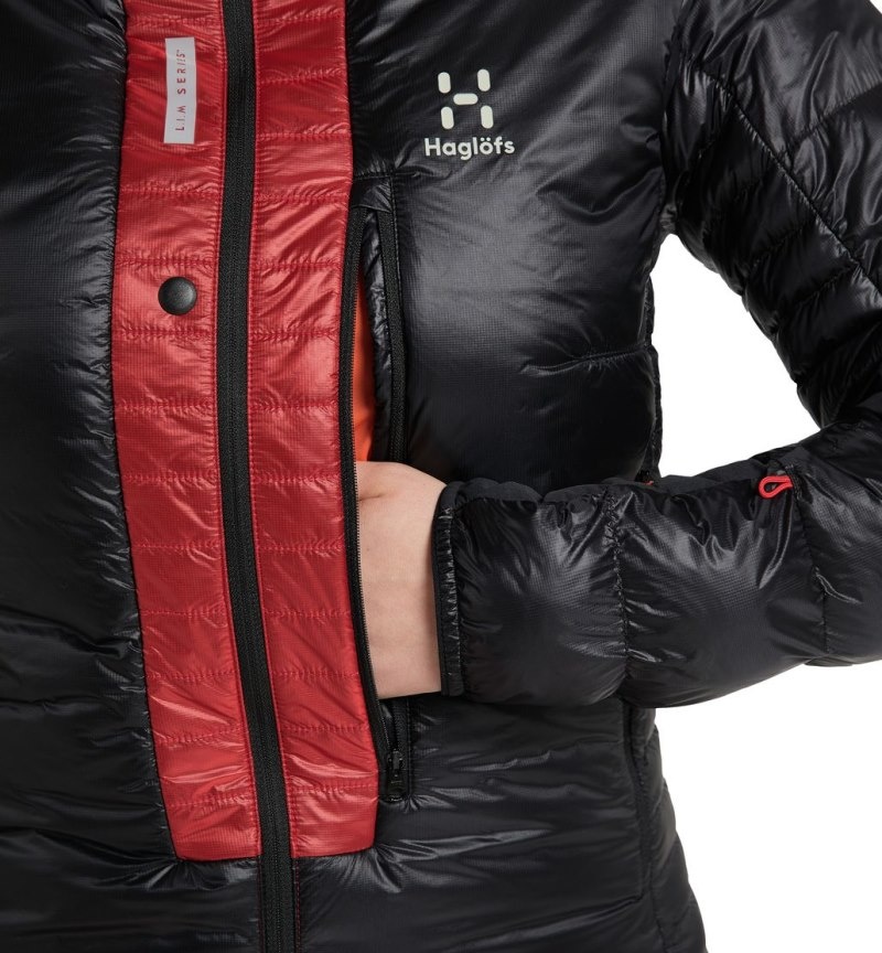 Women's Haglöfs L.I.M ZT Down Jacket Insulated Jackets Black / Red Canada | VN69-572