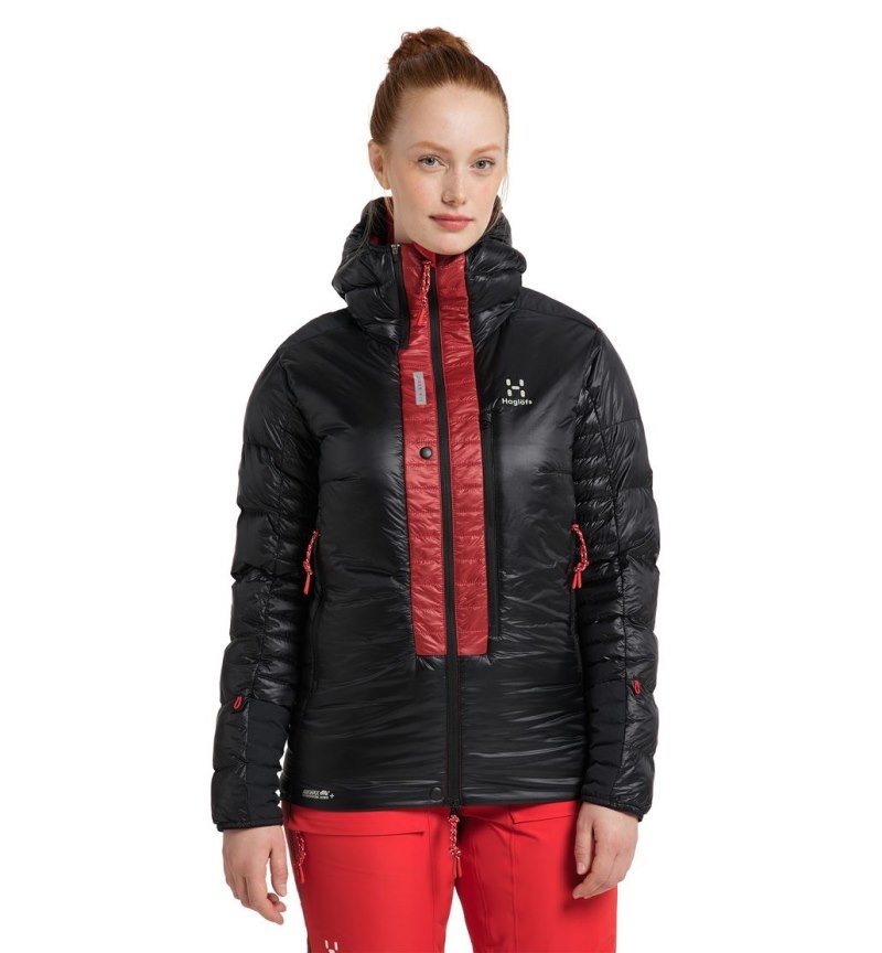 Women\'s Haglöfs L.I.M ZT Down Jacket Insulated Jackets Black / Red Canada | VN69-572