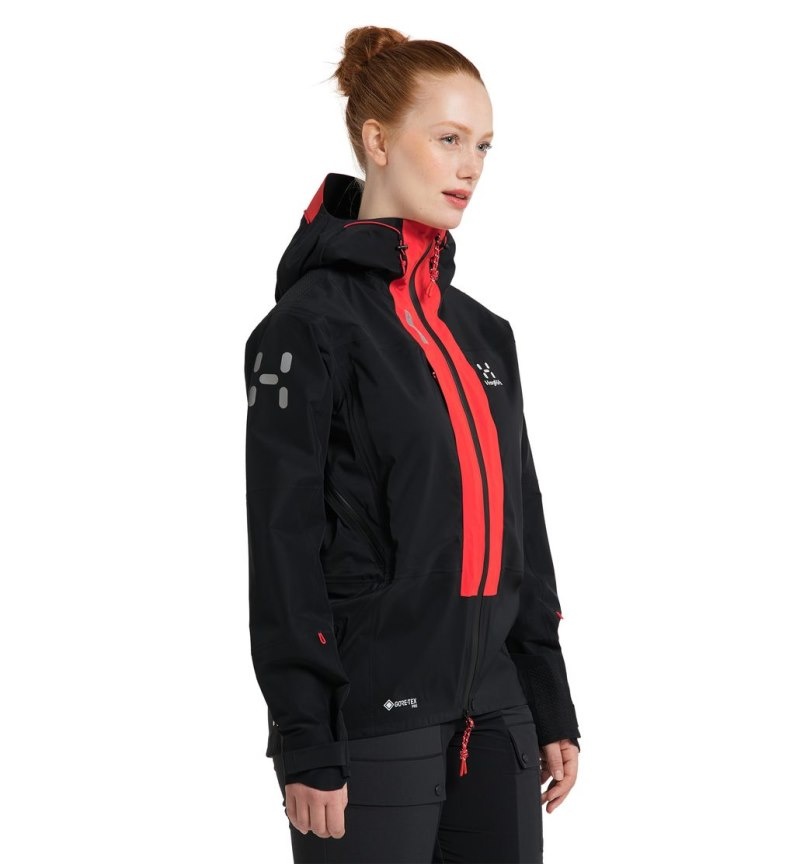 Women's Haglöfs L.I.M ZT Mountain GTX PRO Jacket Windbreaker Black / Red Canada | WB79-805