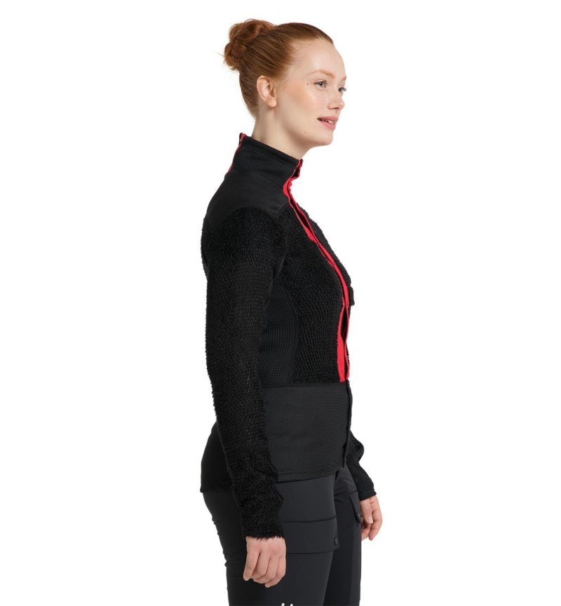 Women's Haglöfs L.I.M ZT Sync 2 Mid Jacket Fleece Jackets Black / Red Canada | PY25-175