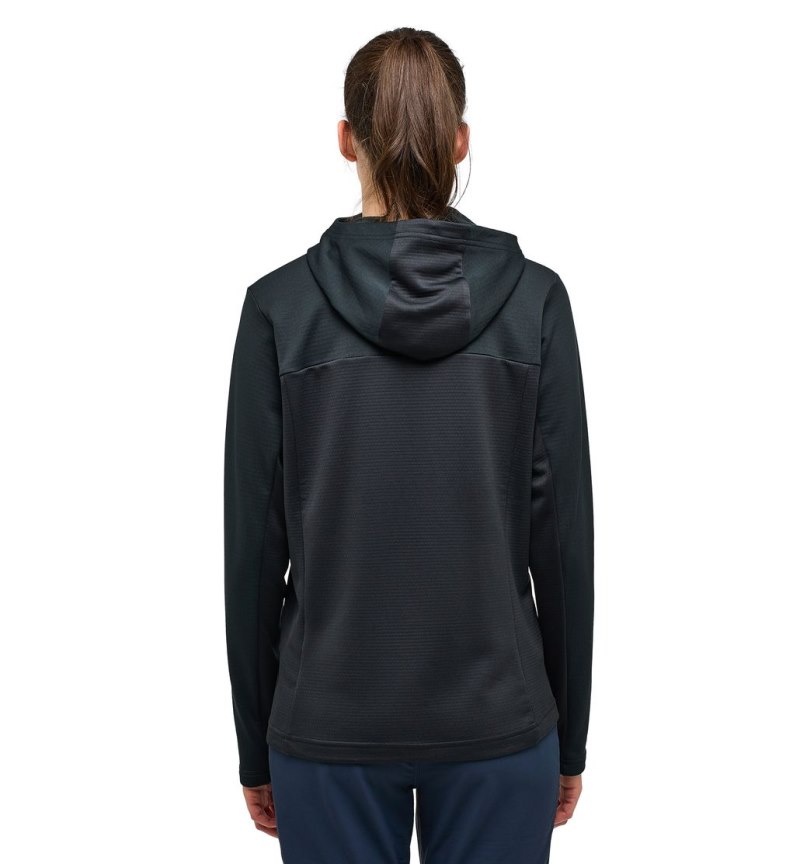 Women's Haglöfs Lark Mid Hood Fleece Jackets Black Canada | XH68-169