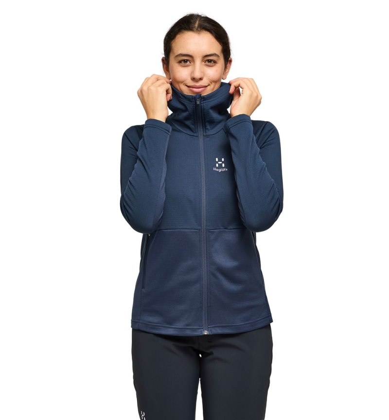 Women's Haglöfs Lark Mid Hood Fleece Jackets Blue Canada | AZ16-363