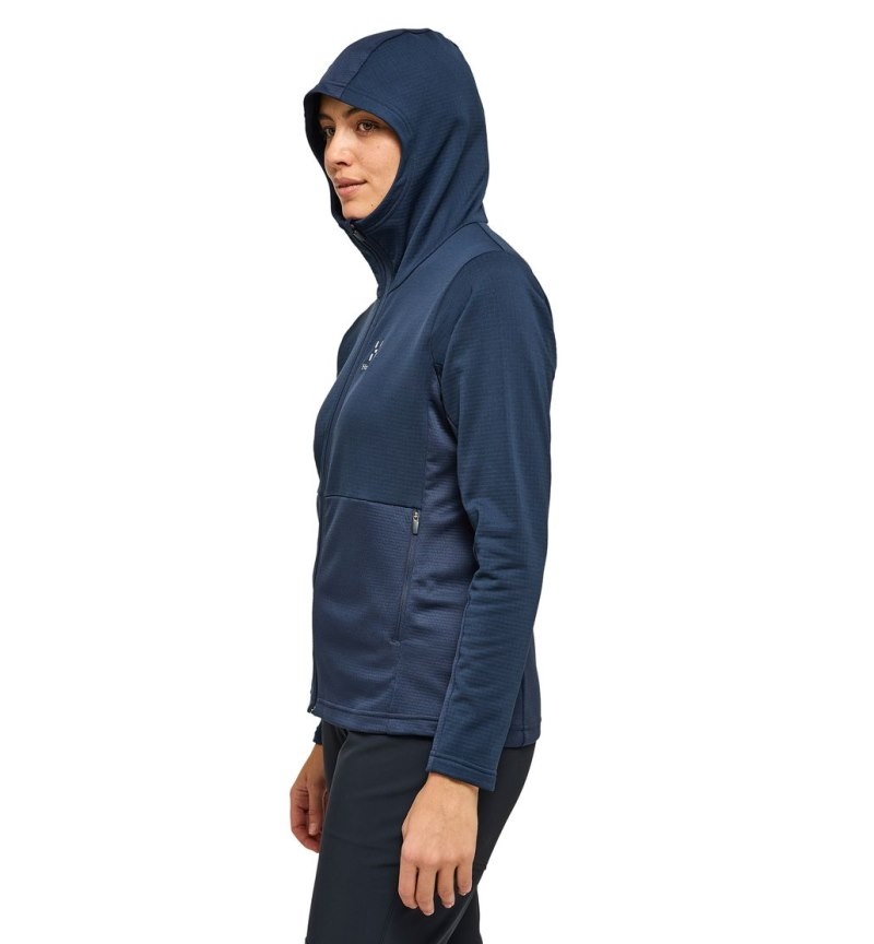 Women's Haglöfs Lark Mid Hood Fleece Jackets Blue Canada | AZ16-363