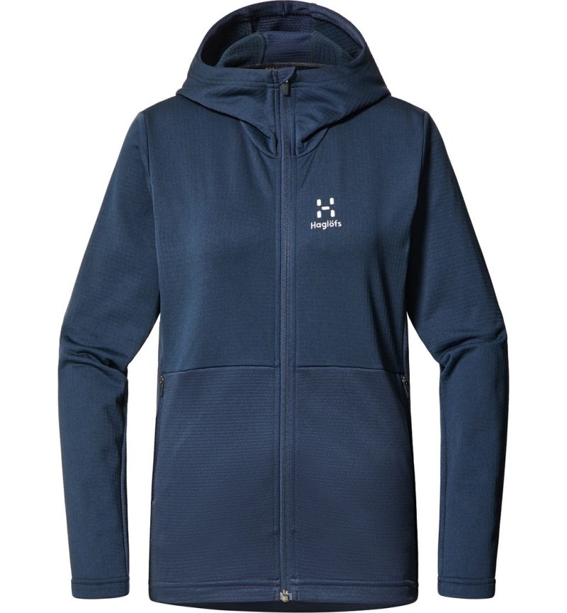 Women's Haglöfs Lark Mid Hood Fleece Jackets Blue Canada | AZ16-363