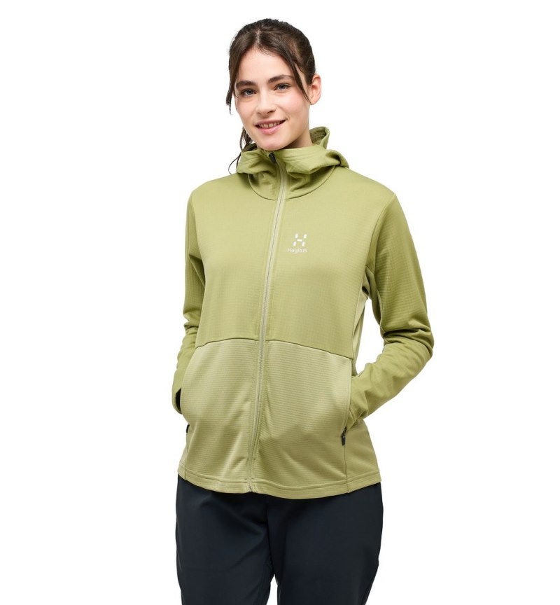 Women's Haglöfs Lark Mid Hood Fleece Jackets Green Canada | OI46-817