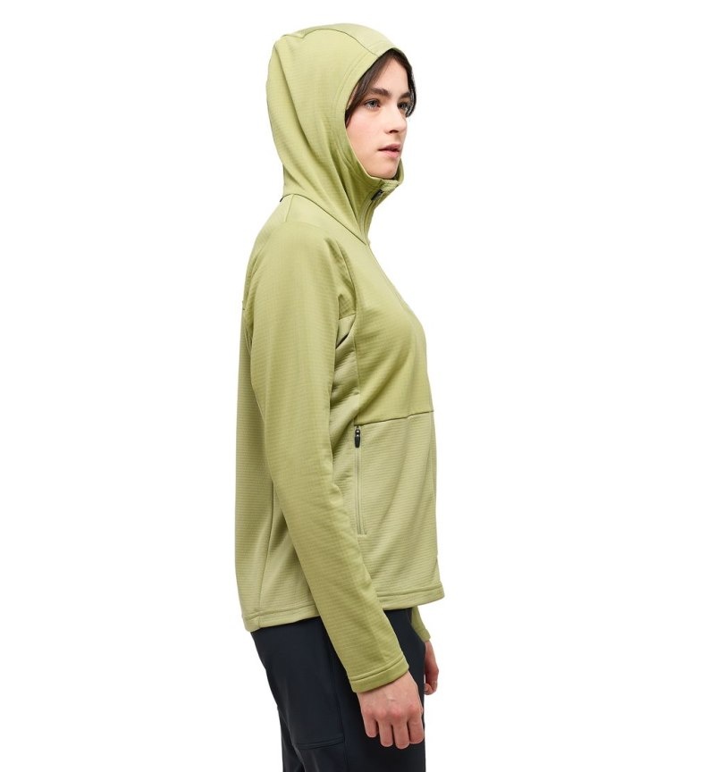 Women's Haglöfs Lark Mid Hood Fleece Jackets Green Canada | OI46-817