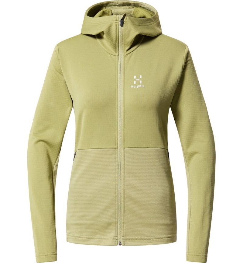 Women's Haglöfs Lark Mid Hood Fleece Jackets Green Canada | OI46-817