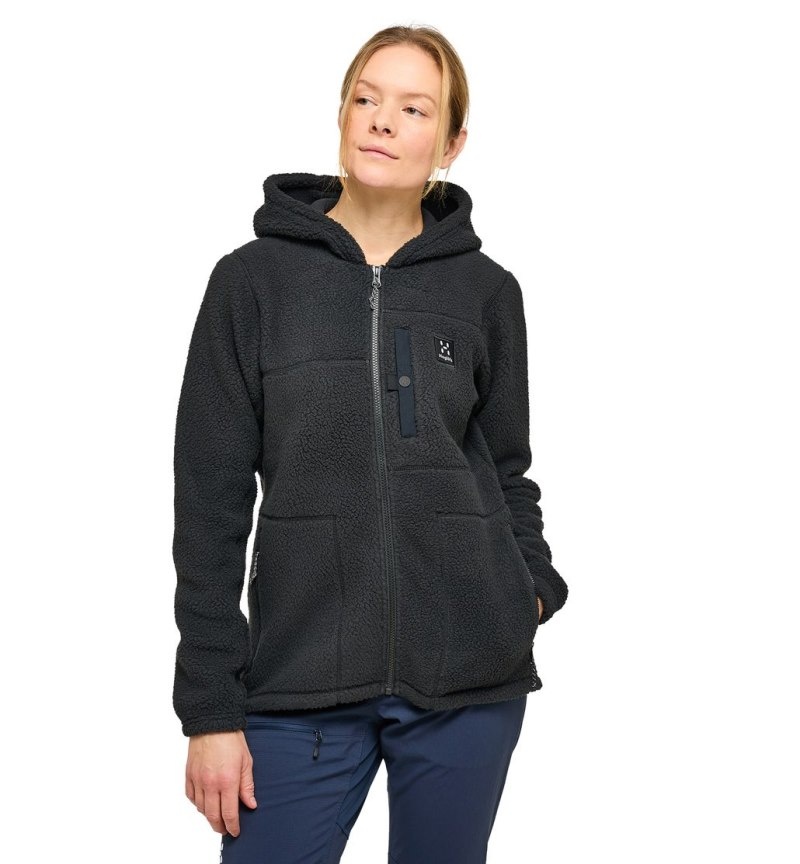 Women's Haglöfs Malung Pile Hood Fleece Jackets Black Canada | TK30-733