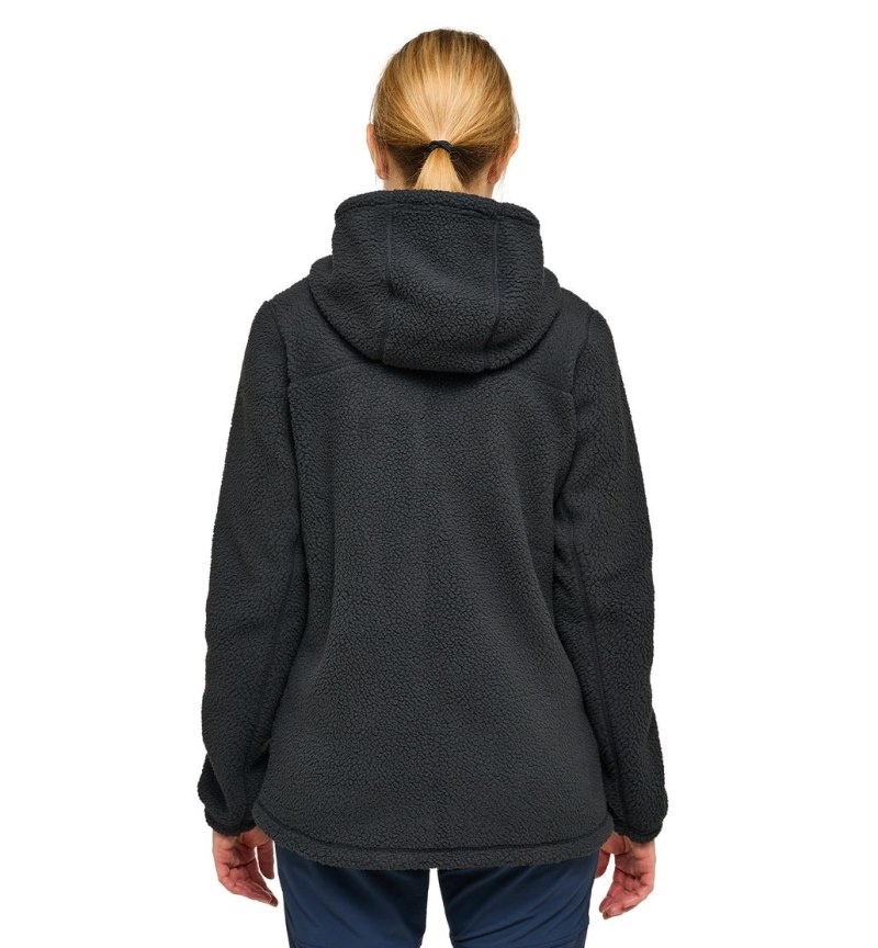 Women's Haglöfs Malung Pile Hood Fleece Jackets Black Canada | TK30-733