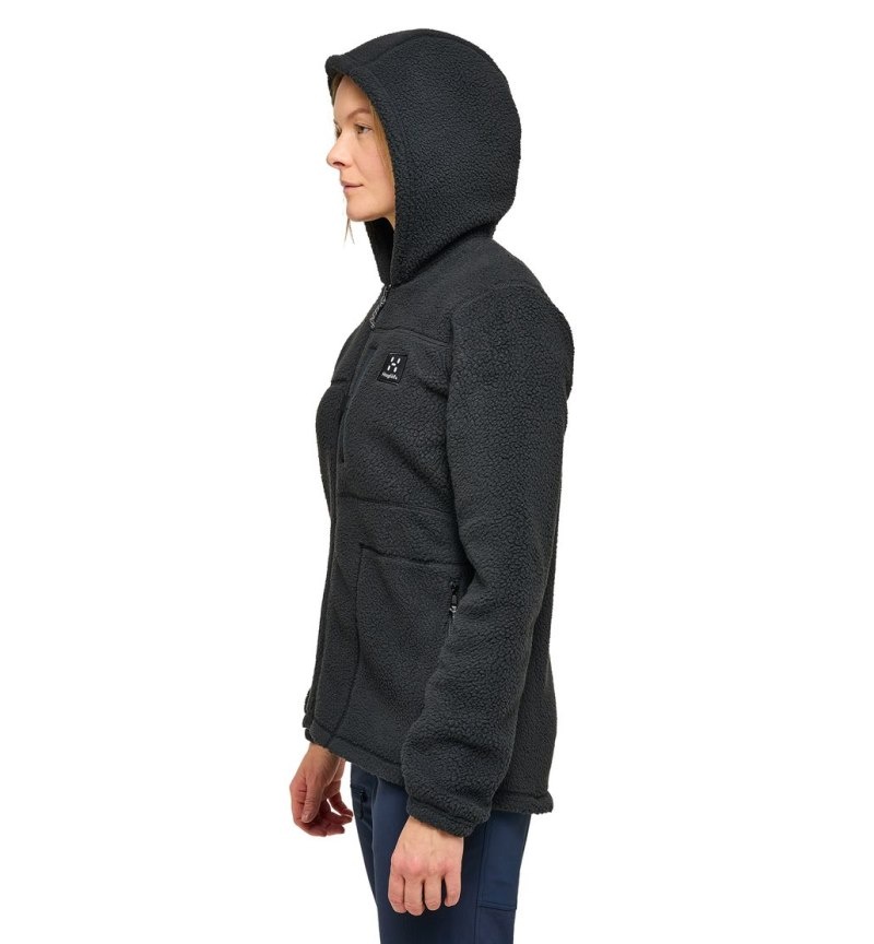 Women's Haglöfs Malung Pile Hood Fleece Jackets Black Canada | TK30-733