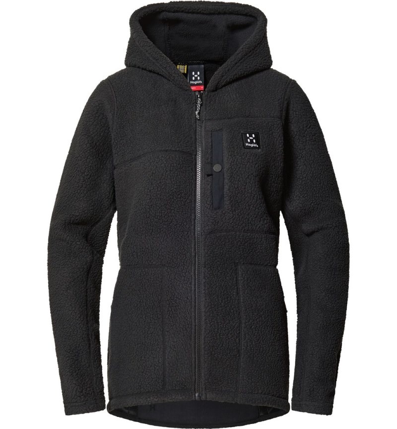 Women's Haglöfs Malung Pile Hood Fleece Jackets Black Canada | TK30-733