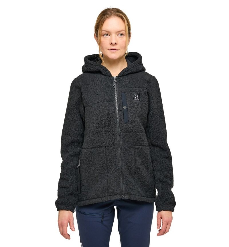 Women\'s Haglöfs Malung Pile Hood Fleece Jackets Black Canada | TK30-733