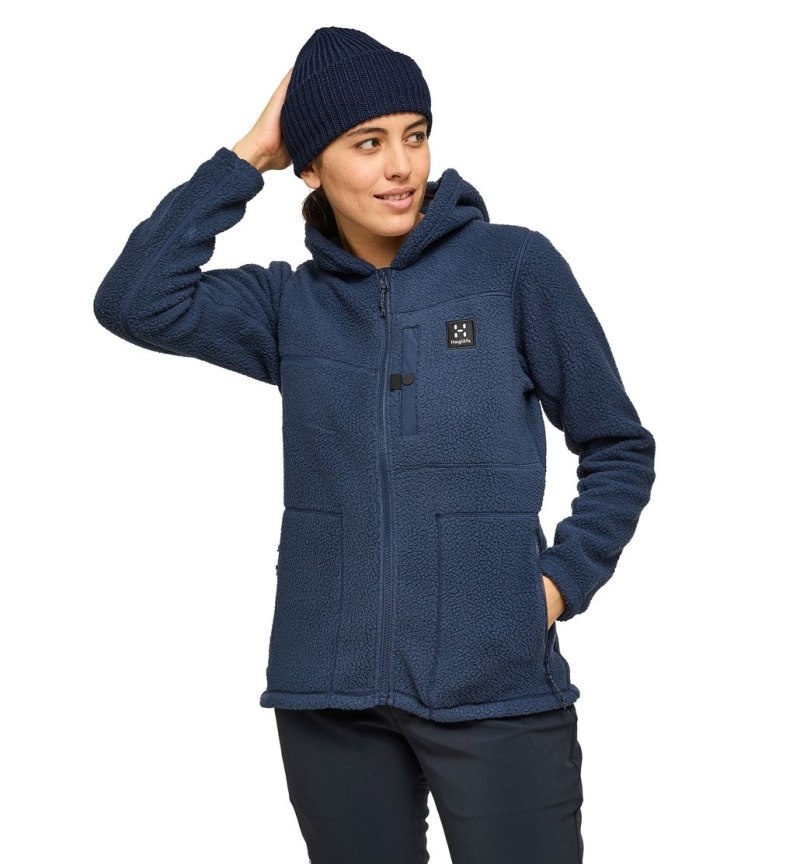 Women's Haglöfs Malung Pile Hood Fleece Jackets Blue Canada | DD48-126