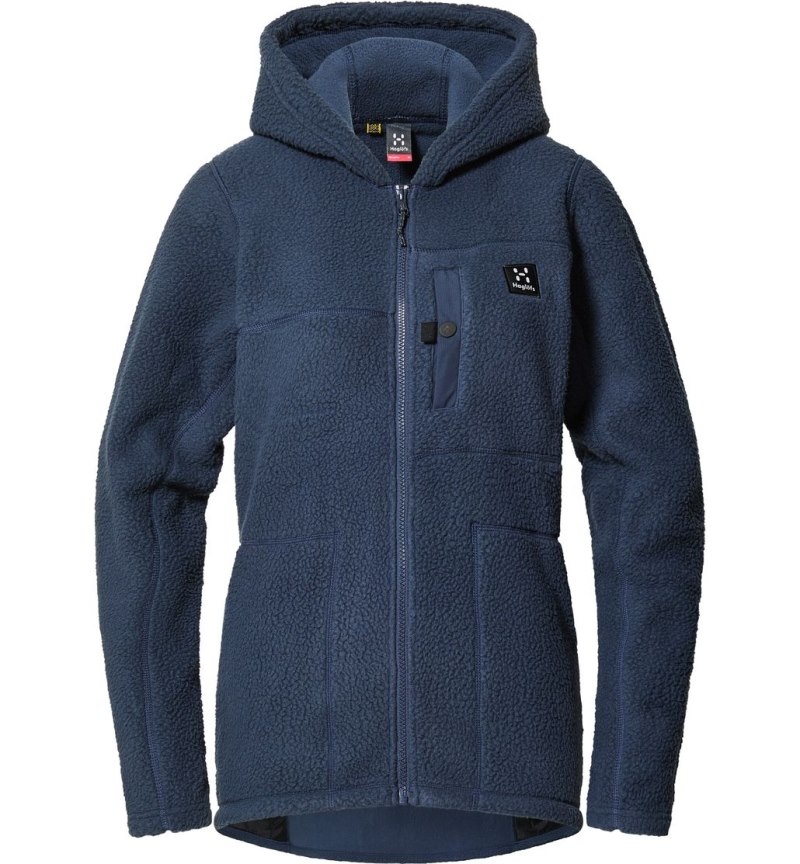 Women's Haglöfs Malung Pile Hood Fleece Jackets Blue Canada | DD48-126