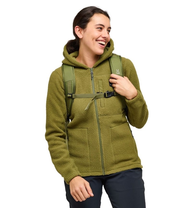 Women's Haglöfs Malung Pile Hood Fleece Jackets Olive Green Canada | JT46-639