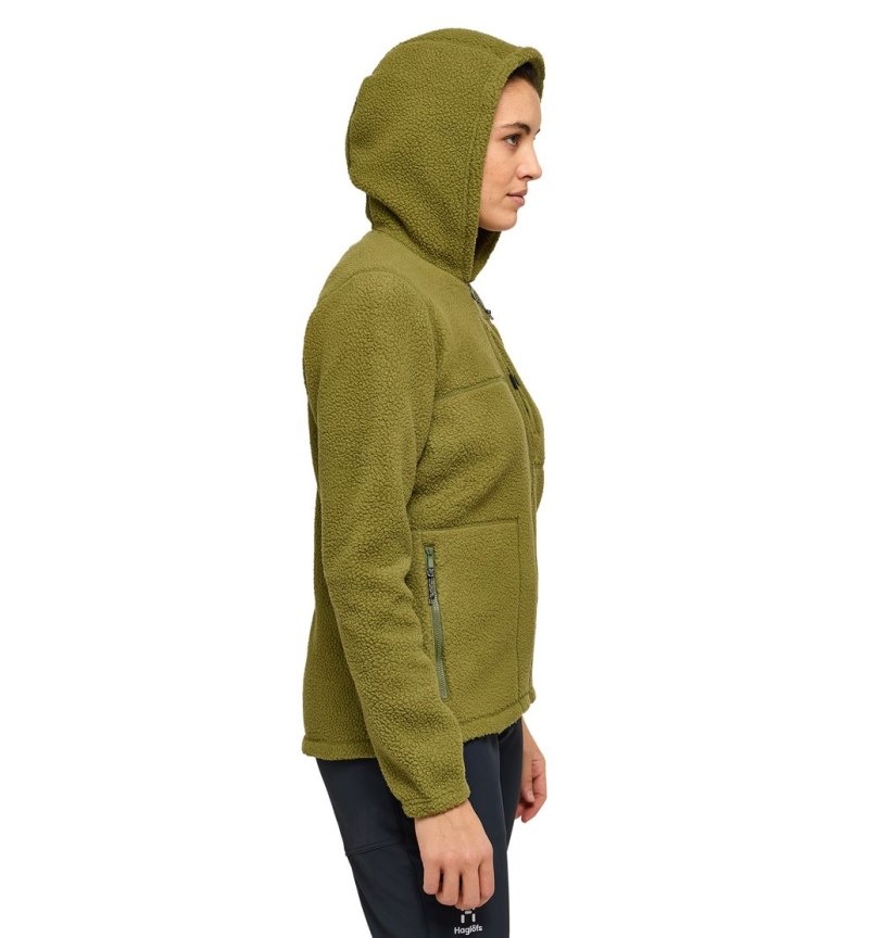 Women's Haglöfs Malung Pile Hood Fleece Jackets Olive Green Canada | JT46-639