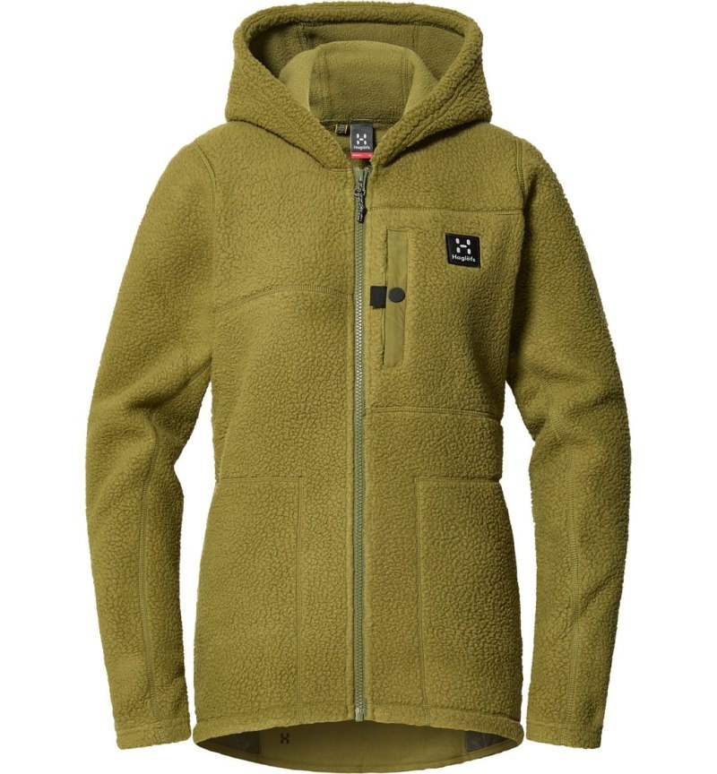 Women's Haglöfs Malung Pile Hood Fleece Jackets Olive Green Canada | JT46-639