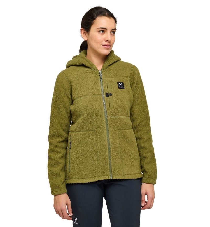 Women\'s Haglöfs Malung Pile Hood Fleece Jackets Olive Green Canada | JT46-639