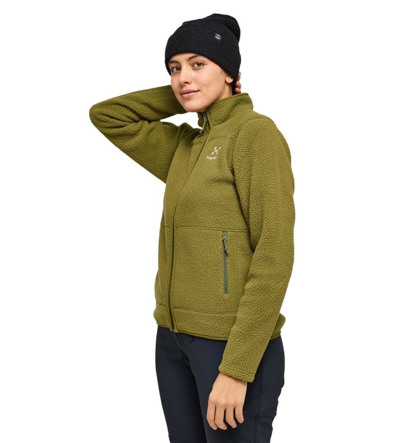 Women's Haglöfs Mossa Pile Jacket Fleece Jackets Olive Green Canada | YW23-040