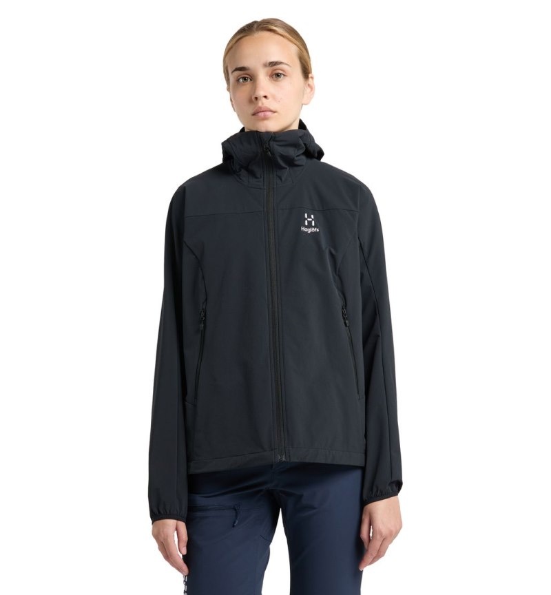 Women's Haglöfs Move Softshell Hood Windbreaker Black Canada | XL68-112