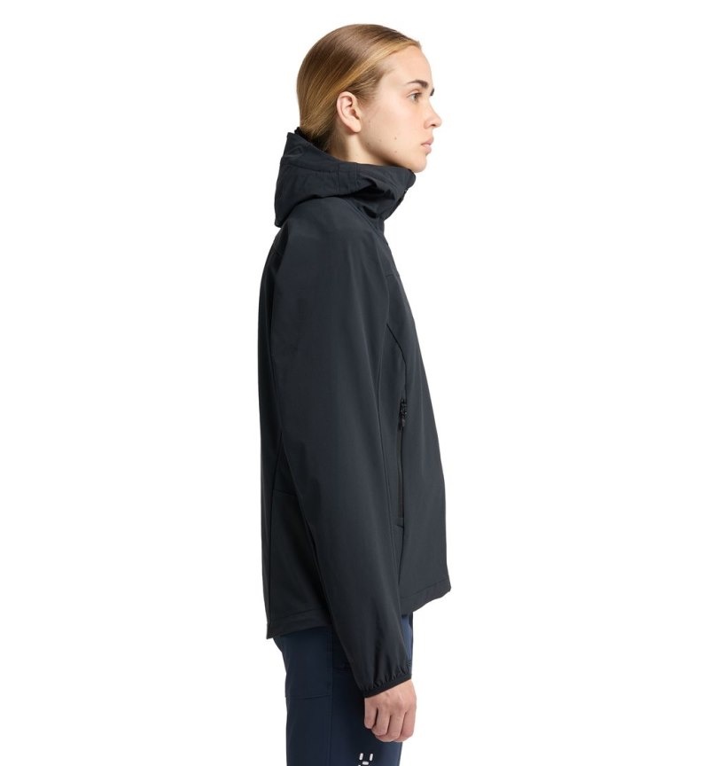 Women's Haglöfs Move Softshell Hood Windbreaker Black Canada | XL68-112