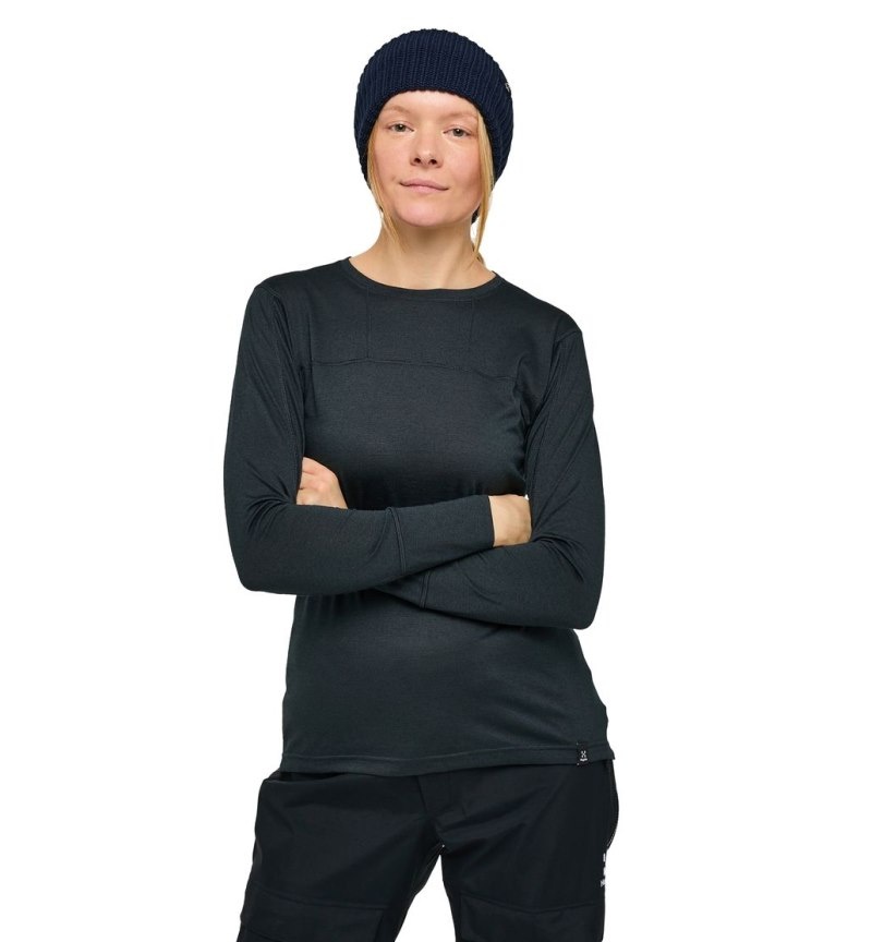 Women's Haglöfs Natural Blend Tech Crew Neck Baselayers Black Canada | PI57-700