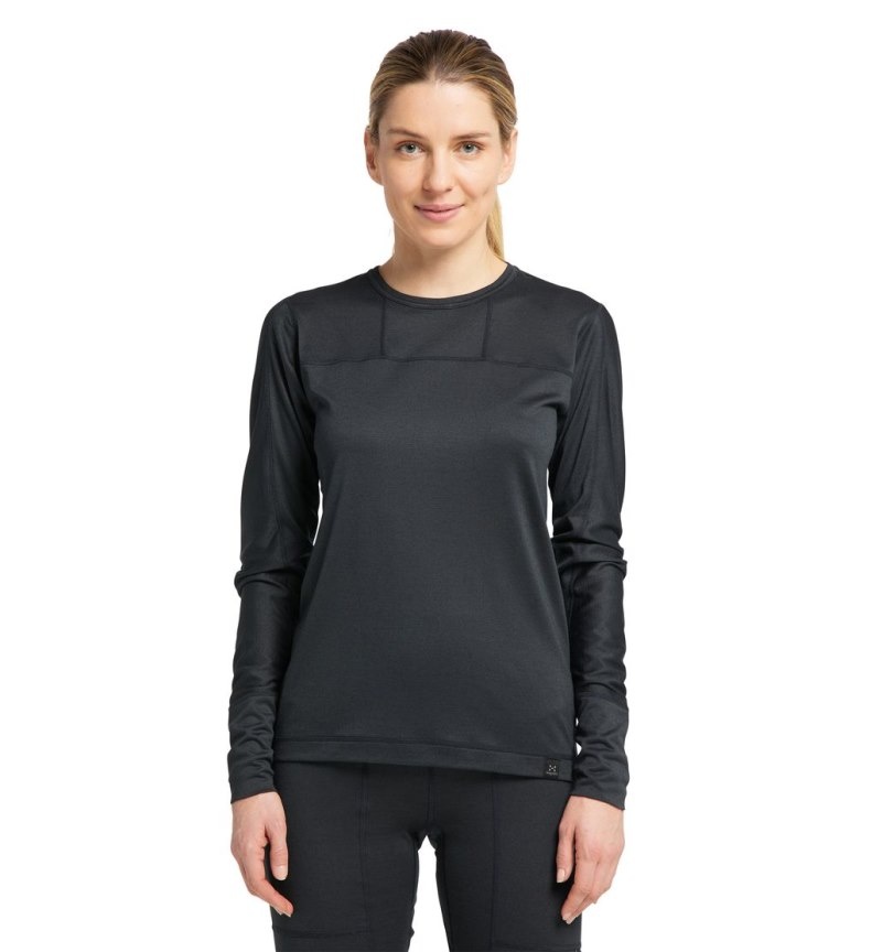 Women\'s Haglöfs Natural Blend Tech Crew Neck Baselayers Black Canada | PI57-700