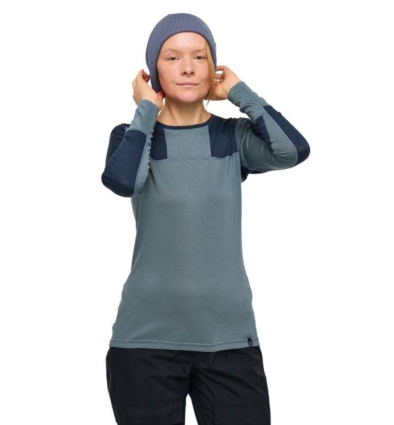 Women's Haglöfs Natural Blend Tech Crew Neck Baselayers Blue / Blue Canada | DY51-109