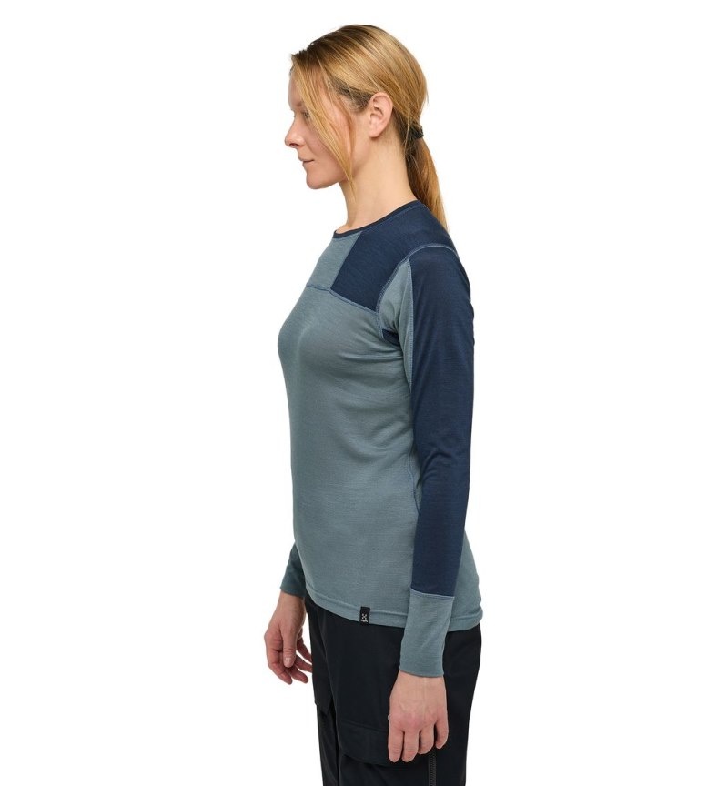 Women's Haglöfs Natural Blend Tech Crew Neck Baselayers Blue / Blue Canada | DY51-109