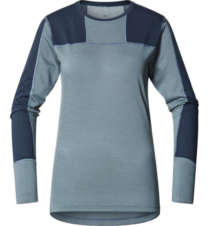 Women's Haglöfs Natural Blend Tech Crew Neck Baselayers Blue / Blue Canada | DY51-109