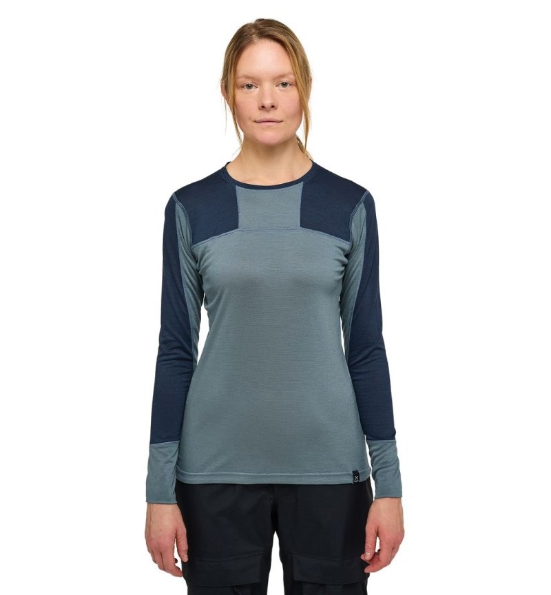 Women\'s Haglöfs Natural Blend Tech Crew Neck Baselayers Blue / Blue Canada | DY51-109