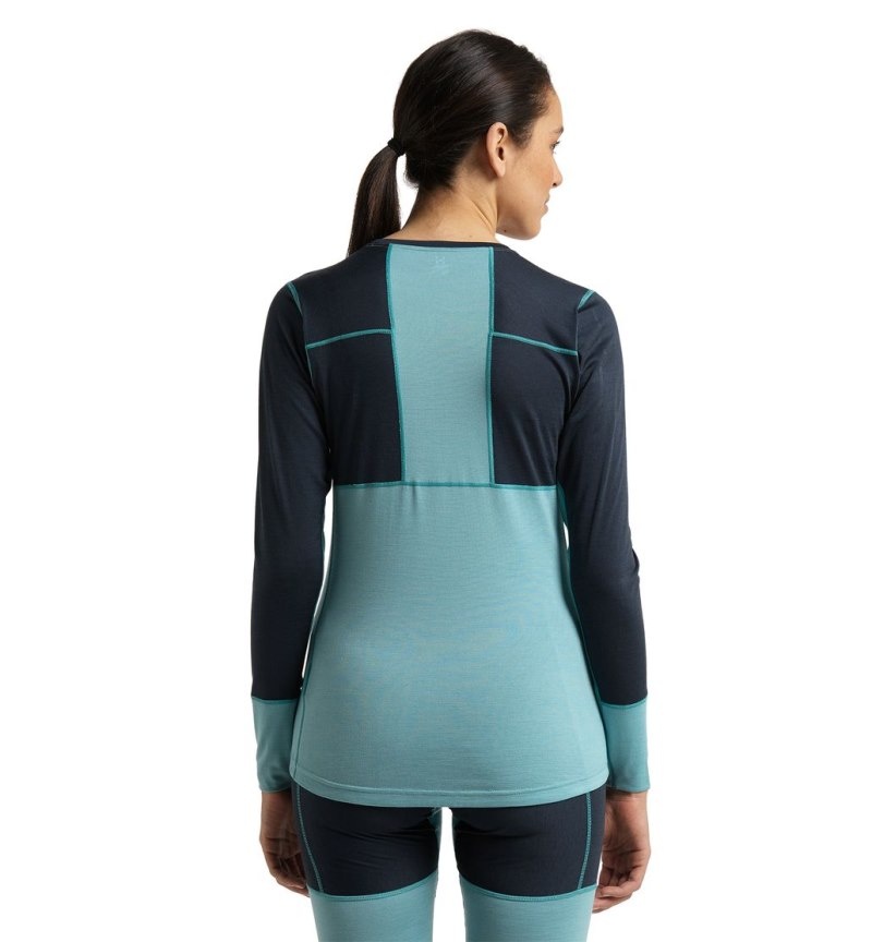 Women's Haglöfs Natural Blend Tech Crew Neck Baselayers Blue / Green Blue Canada | DB72-436