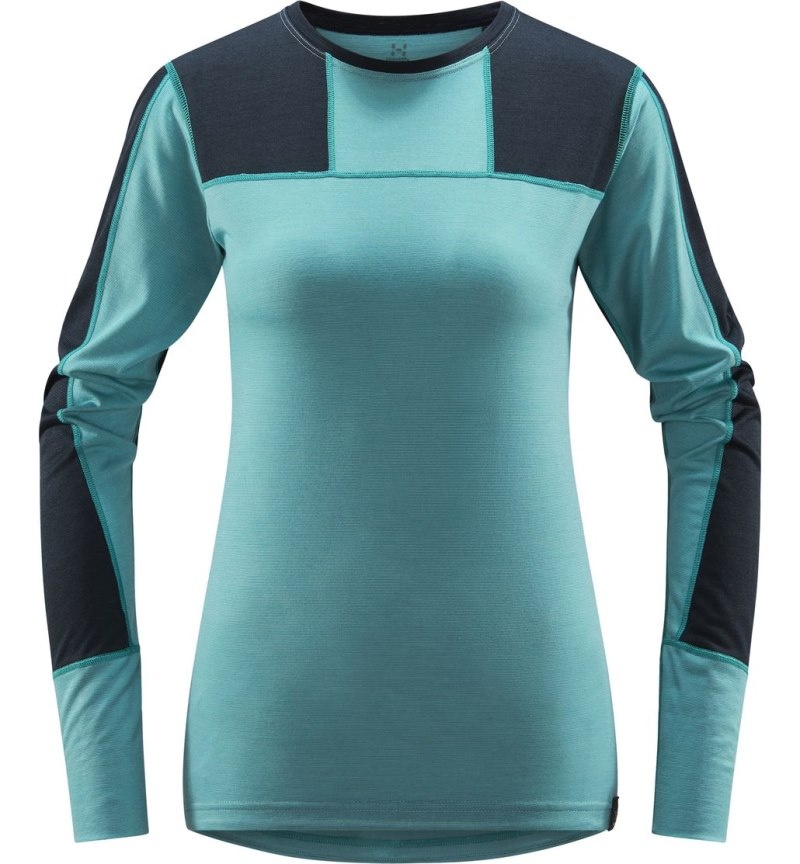 Women's Haglöfs Natural Blend Tech Crew Neck Baselayers Blue / Green Blue Canada | DB72-436