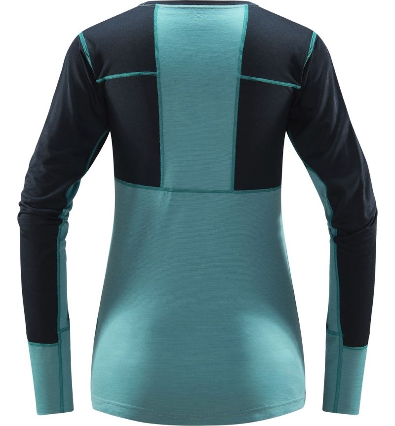 Women's Haglöfs Natural Blend Tech Crew Neck Baselayers Blue / Green Blue Canada | DB72-436