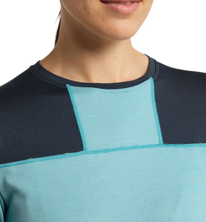 Women's Haglöfs Natural Blend Tech Crew Neck Baselayers Blue / Green Blue Canada | DB72-436