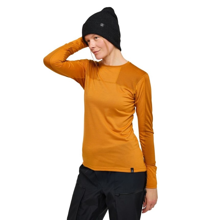 Women's Haglöfs Natural Blend Tech Crew Neck Baselayers Yellow / Golden Brown Canada | LT14-665