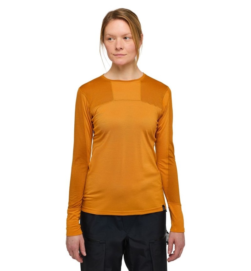 Women\'s Haglöfs Natural Blend Tech Crew Neck Baselayers Yellow / Golden Brown Canada | LT14-665