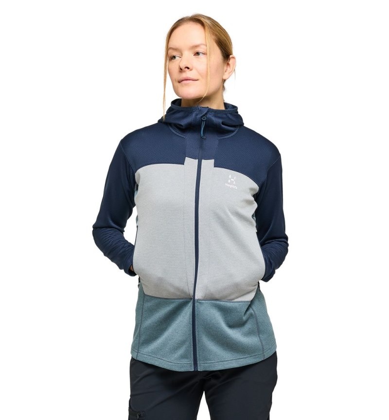 Women's Haglöfs ROC Flash Mid Hood Fleece Jackets Blue / Concrete Canada | PH92-000