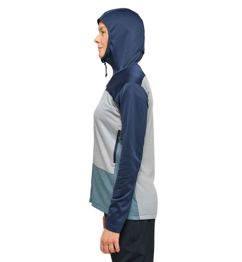 Women's Haglöfs ROC Flash Mid Hood Fleece Jackets Blue / Concrete Canada | PH92-000