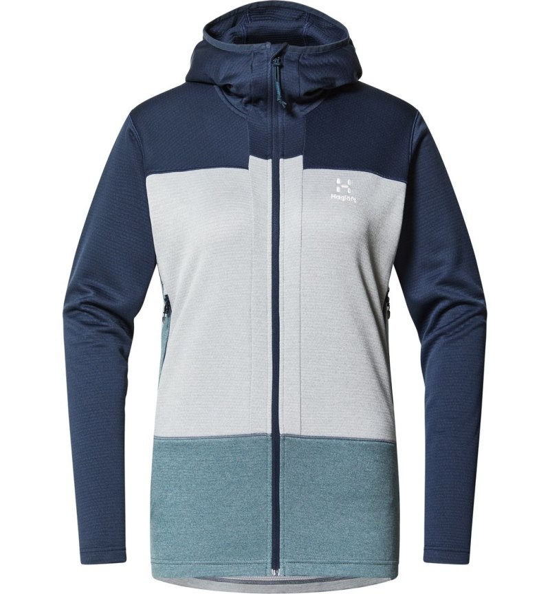 Women's Haglöfs ROC Flash Mid Hood Fleece Jackets Blue / Concrete Canada | PH92-000