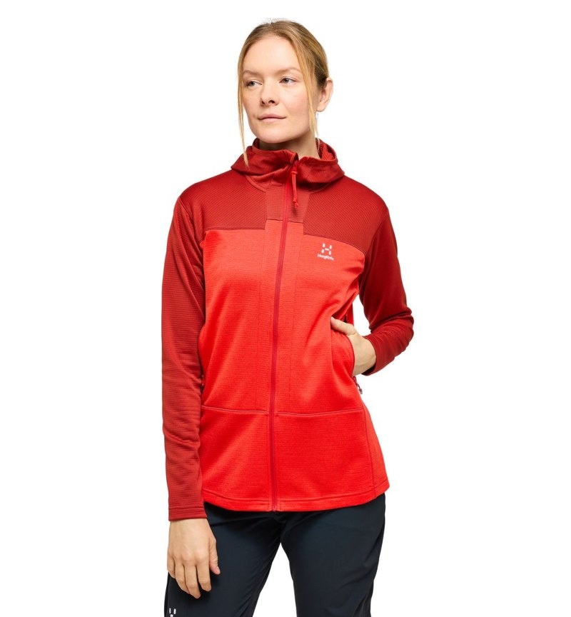 Women's Haglöfs ROC Flash Mid Hood Fleece Jackets Corrosion / Red Canada | IP47-681