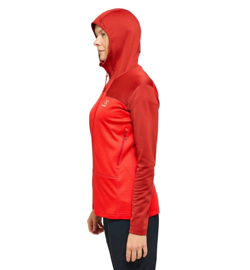 Women's Haglöfs ROC Flash Mid Hood Fleece Jackets Corrosion / Red Canada | IP47-681