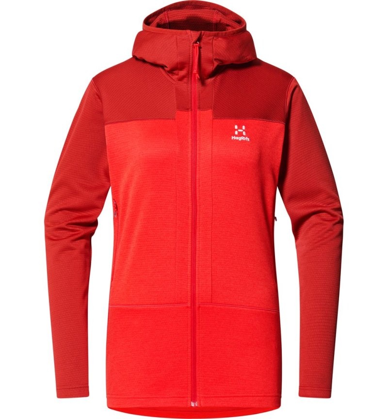 Women's Haglöfs ROC Flash Mid Hood Fleece Jackets Corrosion / Red Canada | IP47-681