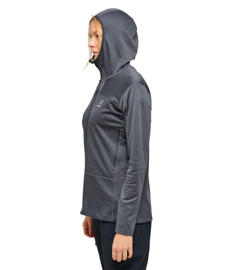 Women's Haglöfs ROC Flash Mid Hood Fleece Jackets Magnetite Canada | MM92-819