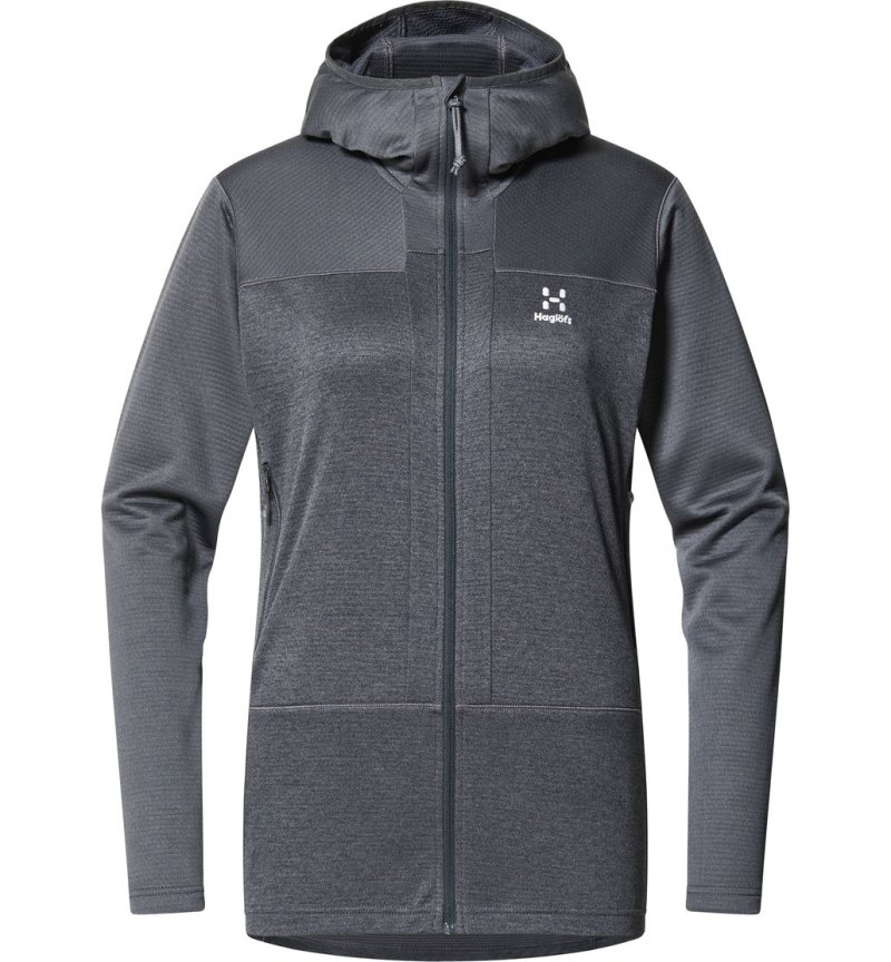 Women's Haglöfs ROC Flash Mid Hood Fleece Jackets Magnetite Canada | MM92-819