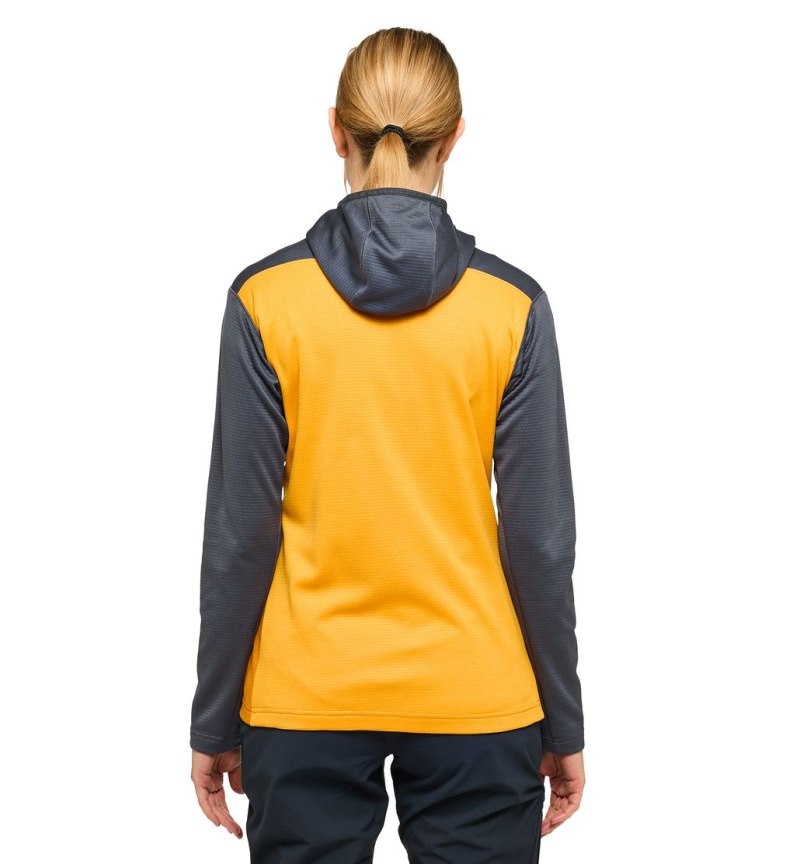 Women's Haglöfs ROC Flash Mid Hood Fleece Jackets Magnetite / Yellow Canada | AI77-583