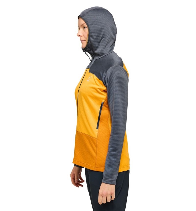 Women's Haglöfs ROC Flash Mid Hood Fleece Jackets Magnetite / Yellow Canada | AI77-583