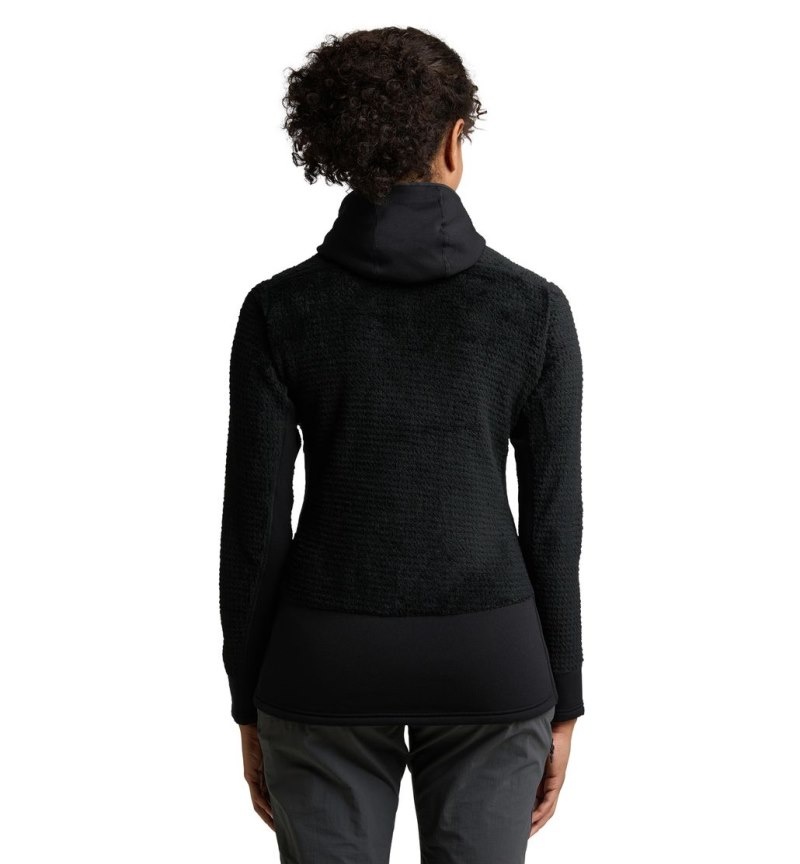 Women's Haglöfs ROC Spitz Mid Hood Fleece Jackets Black Canada | IM42-730