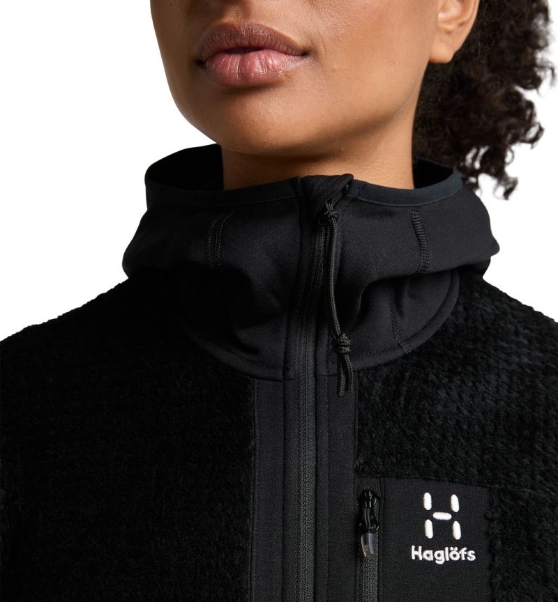 Women's Haglöfs ROC Spitz Mid Hood Fleece Jackets Black Canada | IM42-730